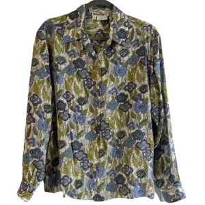 Vintage Salvatore Ferragamo Women’s Blue And Green Floral Blouse Sz IT44/ US8-10